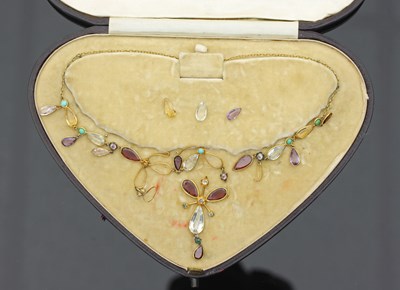 Lot 683 - A gilt metal and semi-precious stone necklace,...