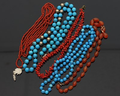 Lot 707 - A branch coral necklace, two coral bead...