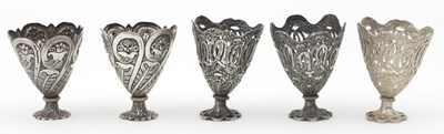 Lot 3 - Three Turkish silver zarfs, with pierced sides...