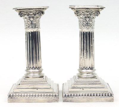 Lot 47 - A pair of silver candlesticks, Sheffield 1894,...