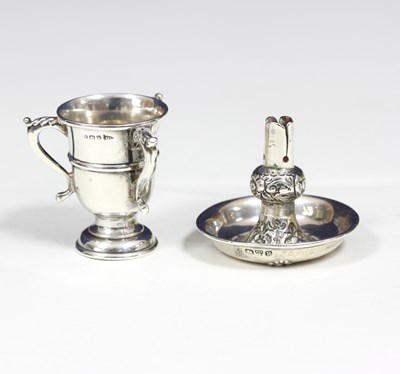 Lot 52 - A miniature silver trophy of tyg form, Walker...