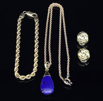 Lot 96 - A pair of 18ct gold knot ear clips, a lapis...