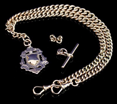 Lot 150 - A 9ct gold double albert watch chain, the...