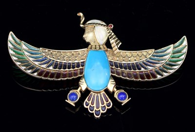 Lot 163 - An Egyptian Revival hardstone and enamel...