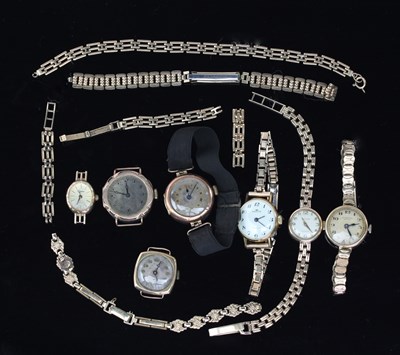 Lot 199 - Five 9ct gold cased wristwatches, one on a 9ct...