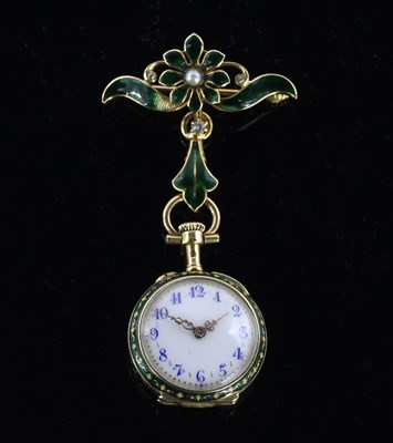 Lot 202 - A lady's French diamond, enamel and gold...