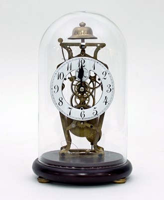 Lot 231 - A skeleton clock, the white enamel chapter...