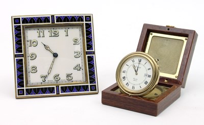 Lot 235 - An eight-day bedside clock, the square dial...