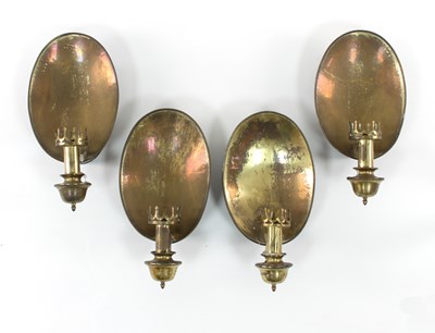 Lot 278 - A set of four tinplate and brass wall lights,...