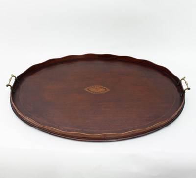 Lot 307 - A Georgian mahogany oval tray with brass...