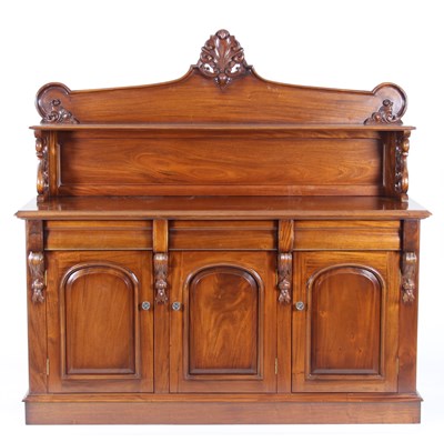 Lot 373 - A mahogany chiffonier, the superstructure with...