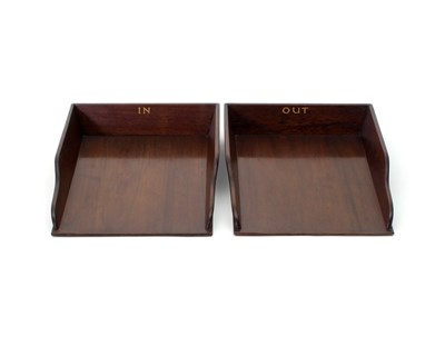 Lot 376 - A pair of mahogany 'In' and 'Out' filing trays,...