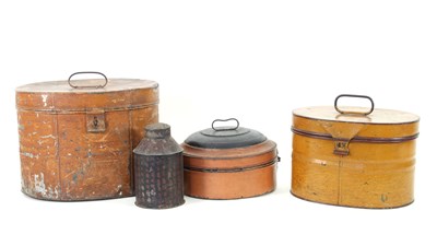 Lot 392 - Two graduated tin hat boxes and another...