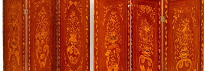 Lot 369 - A pair of early 19th Century Dutch marquetry three-panel two-fold screens