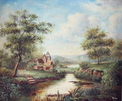 Lot 434 - Rimmer/Cottage on a River Bank/signed lower...