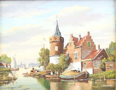 Lot 435 - J Riensdyk (Dutch)/Busy River Scene/signed/oil...