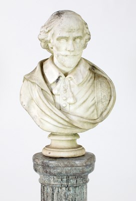 Lot 598 - A marble bust of Shakespeare, with tasselled...