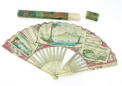 Lot 623 - An ivory and watercolour on paper fan, painted...