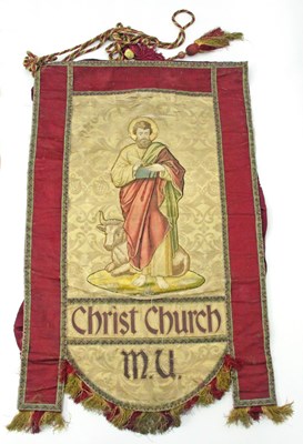 Lot 635 - An embroidered banner depicting St Luke, for...