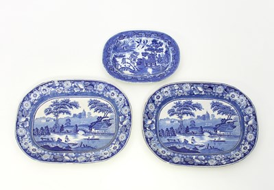 Lot 695 - A pair of blue and white Staffordshire...