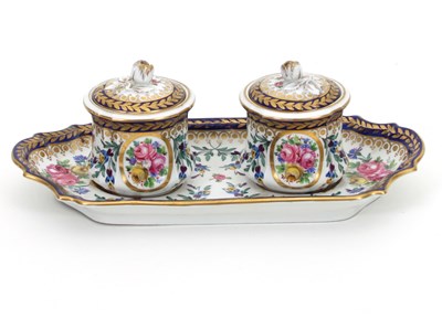 Lot 702 - A 19th Century porcelain inkwell mounted with...