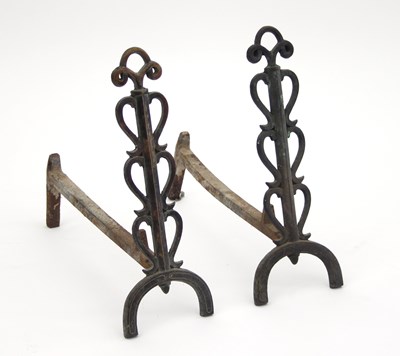 Lot 15 - A pair of Arts and Crafts bronze andirons with...