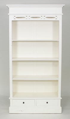 Lot 41 - A painted open bookcase, with pierced frieze...