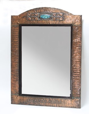 Lot 44 - An Art Nouveau copper framed mirror, the...