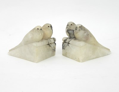 Lot 56 - A pair of Art Deco alabaster book ends, each...