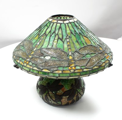 Lot 63 - A Tiffany style lamp base and matching shade,...