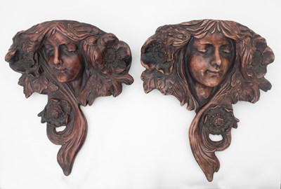 Lot 77 - A pair of Art Nouveau terracotta figural wall...