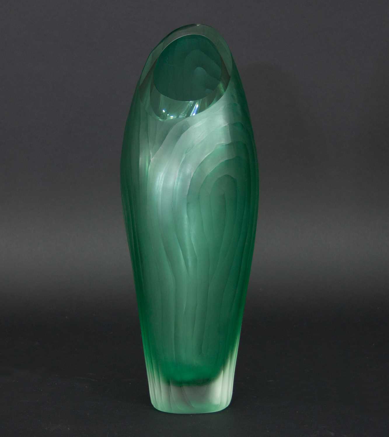 Lot 95 - Catherine Hough/A green glass vase of tall...
