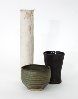 Lot 99 - A tall cylindrical porcelain vase, impressed...