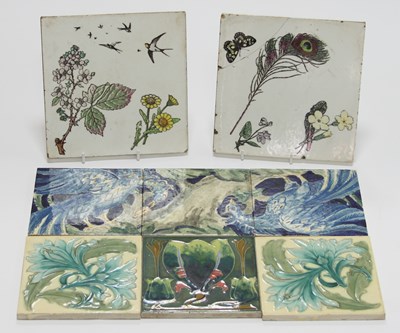 Lot 137 - Two Minton tiles, transfer printed flowers,...