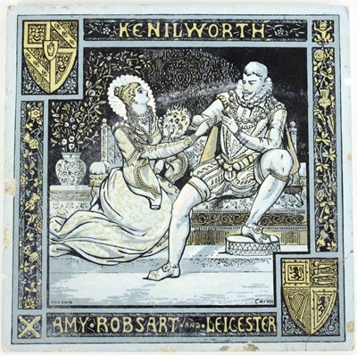 Lot 144 - A Minton tile, Amy Robsart and Leicester at...