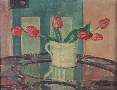 Lot 302 - M A Mathers/Tulips in a Mug/signed/oil on...