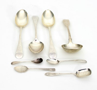 Lot 434 - A set of three silver serving spoons,...