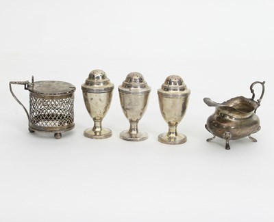 Lot 483 - Three silver pepper pots, JHR, London 1906,...