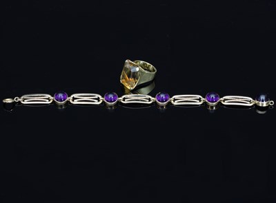 Lot 503 - A bracelet set with five amethyst cabochons...