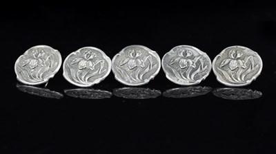 Lot 585 - A set of five Art Nouveau silver buttons, HM,...