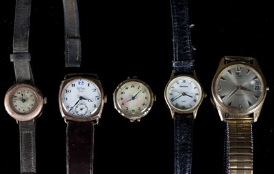 Lot 599 - Two 9ct gold cased wristwatches with leather...