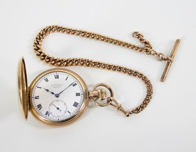 Lot 604 - A gold plated half-hunter pocket watch, the...