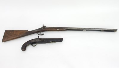 Lot 630 - A percussion cap double-barrelled shotgun, W...