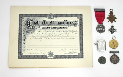 Lot 634 - A Canadian World War I trio to 18104 Cpl. F W...