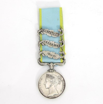 Lot 635 - A Crimea medal with clasps for Alma, Inkerman...