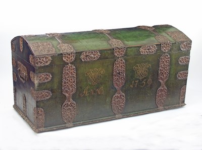 Lot 659 - A Spanish marriage chest, green painted and...