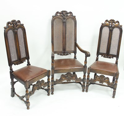 Lot 662 - A set of eight beech armchairs of Carolean...