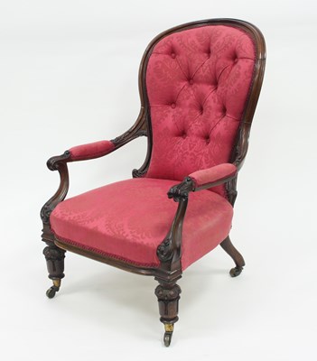 Lot 730 - A Victorian walnut armchair with deep button...