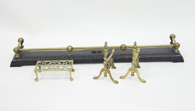 Lot 734 - A fire curb with brass top rail, a pair of...