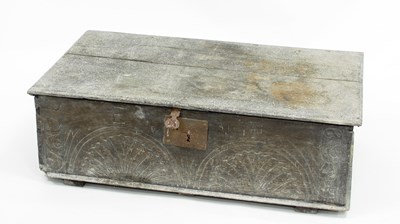 Lot 739 - An oak bible box with carved sides and plain...